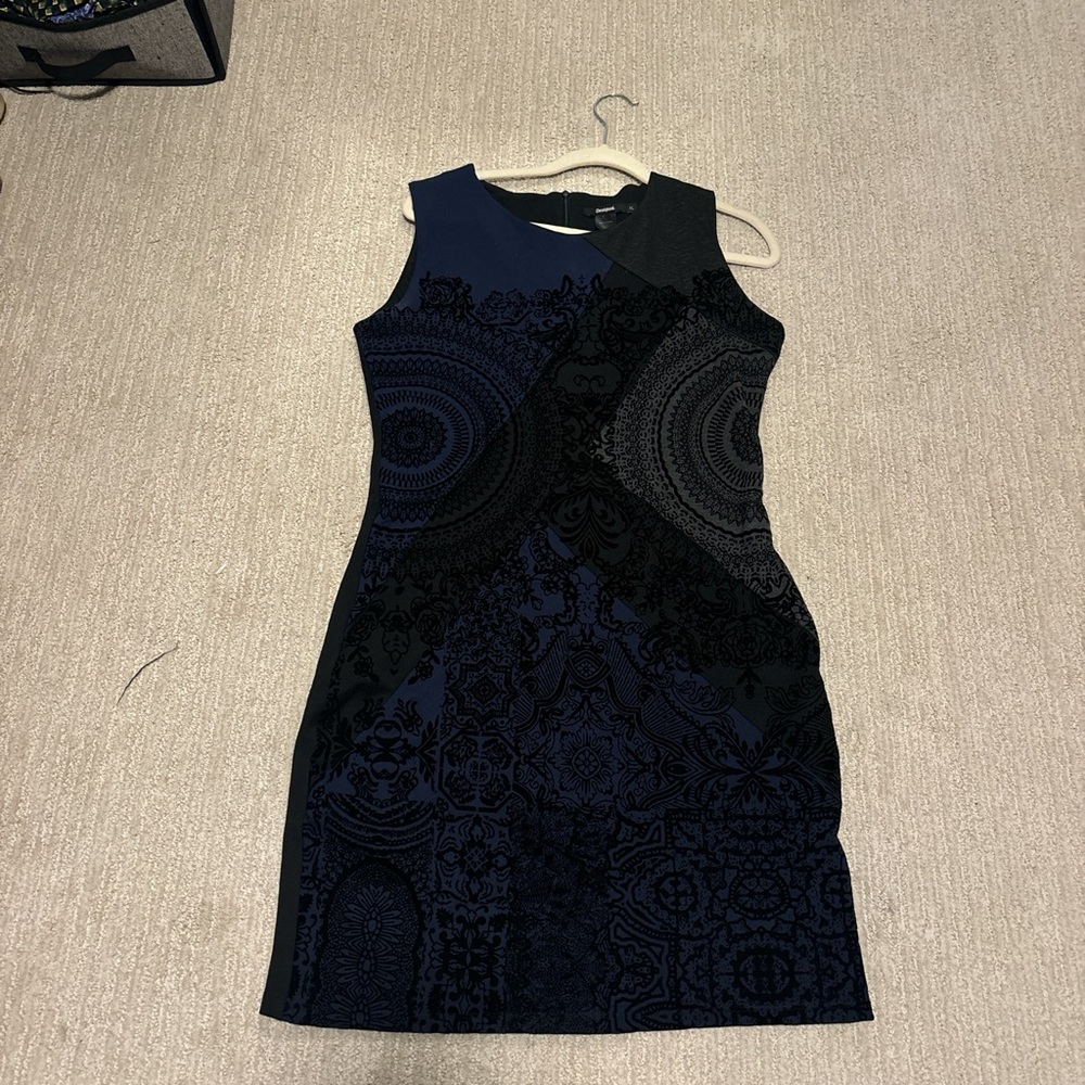 Like new! Mixed Media black and blue Desigual dress with velvet black detailing